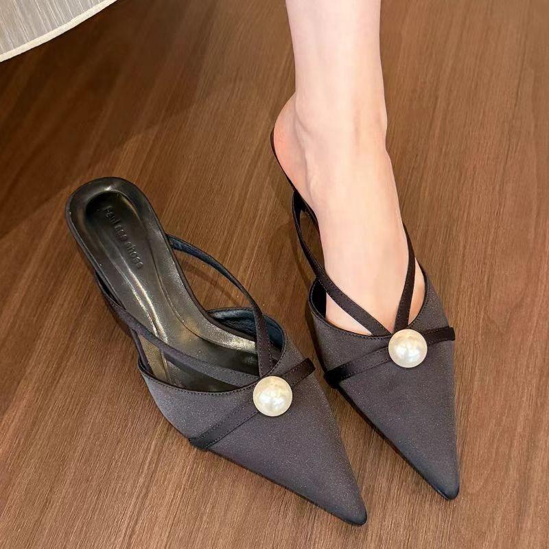 

Мода Новый Стиль Элегантные Туфли-Мюли на Высоком Каблуке с Жемчугом, Остроносые, Женские, Сексуальные Сандалии, Летние Лодочки, Платье, Шлепанцы, Сандалии 42 чёрный
