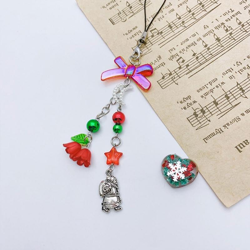 Handmade Phone Anti-lost Lanyard Christmas Themed Phone Chains Charm Stylish Phone Strap Chain Ornament for Girls Kids