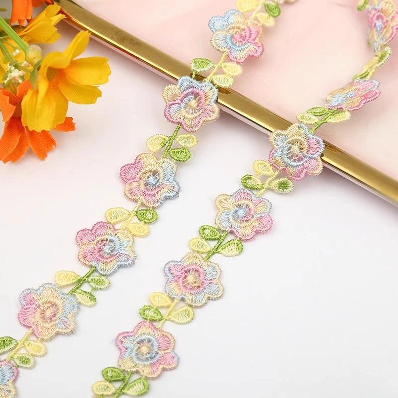 2CM Width Flower Lace Fabric Floral Embroidery Ribbon DIY Sewing Garment Applique Decor Accessories 2cm Lace Trim Crafts