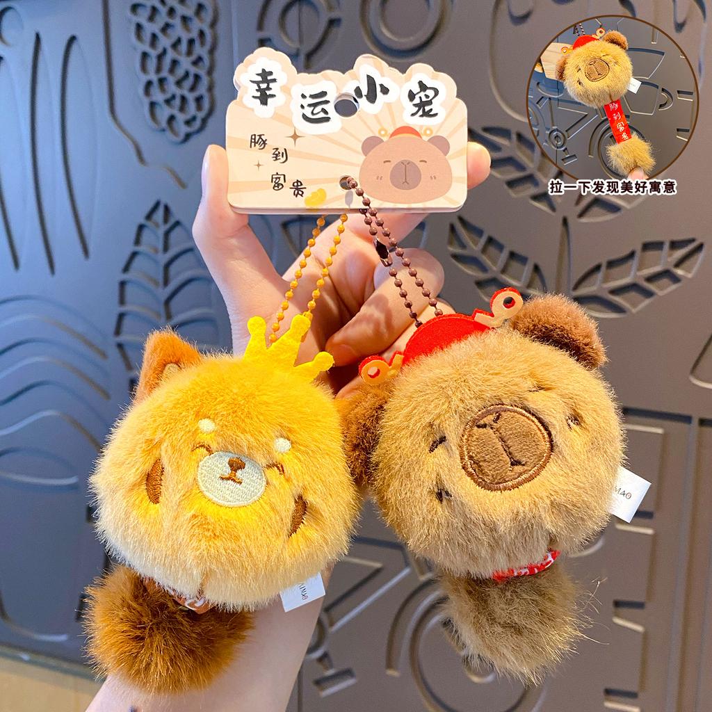 Original Pull Capybara Panda Cute Pet Keychain Pendant Plush Toy Doll Backpack Keychain