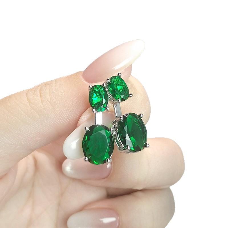 Rear Hanging Double Blue Stone Oval Diamond Suspension Earrings, Simple Colored Treasure Gift, Two Earrings.