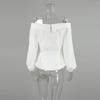 Camisa Branca Sexy Ombro Caído Blusas Femininas Slim Cor Sólida Cintura Marcada Manga Comprida Top Elegante Senhora de Escritório Nova Moda Primavera/Verão 2025