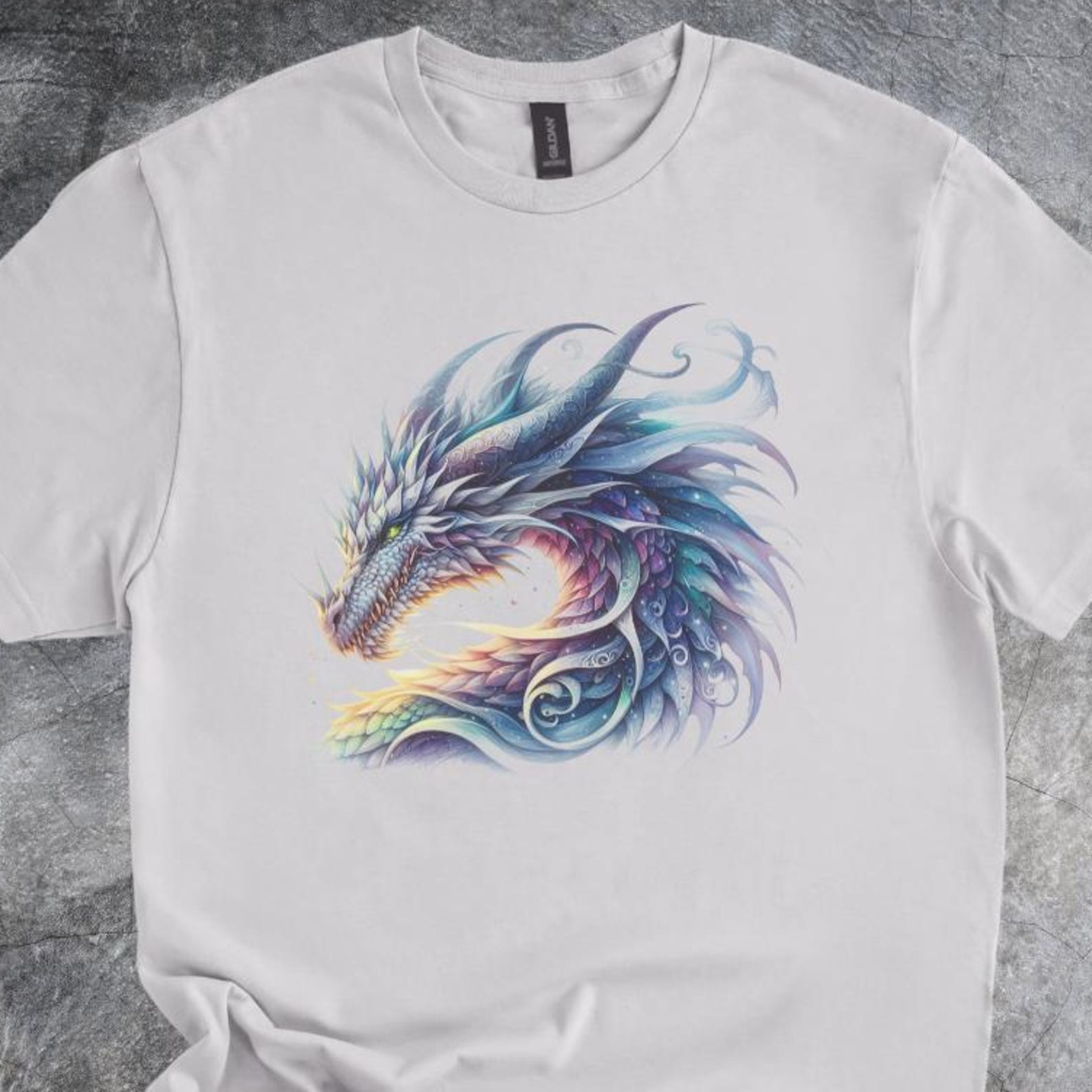 Dragon Artwork Shirt Mythic Illustration Graphic Tshirt Cotton Crewneck Tee Gray 120