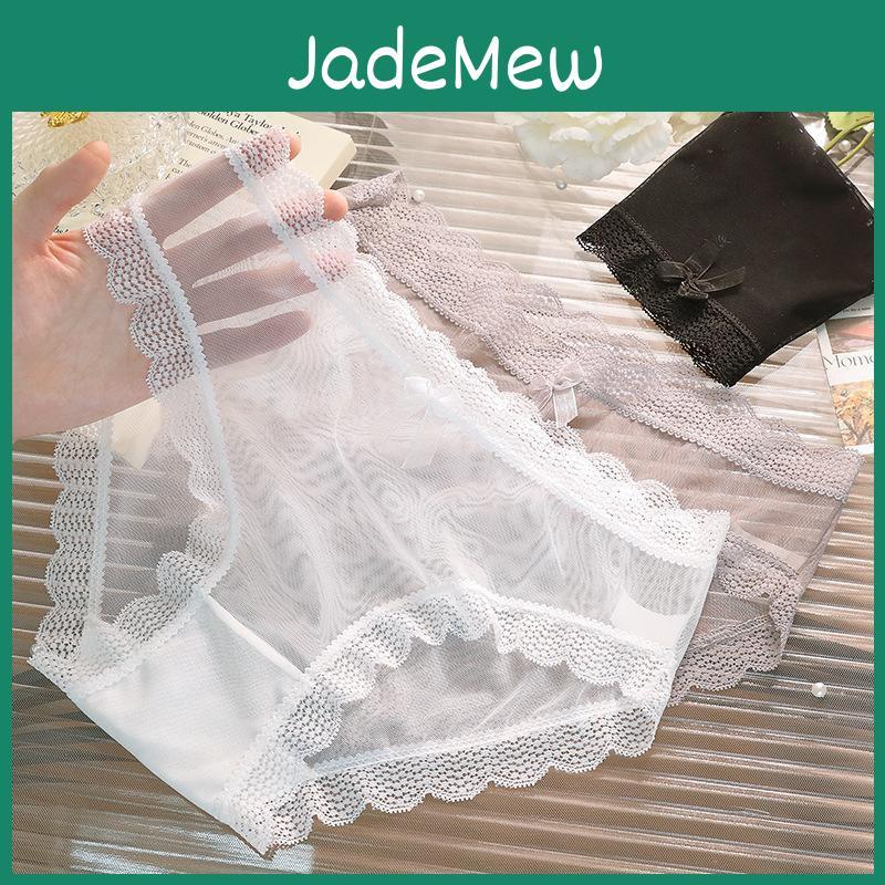 Underwear For Lace Transparent Sexy Women In Summer Thin Cotton Elastic Crotch Seamless Mid Waist Briefs Mesh Girls Triangle Panties
