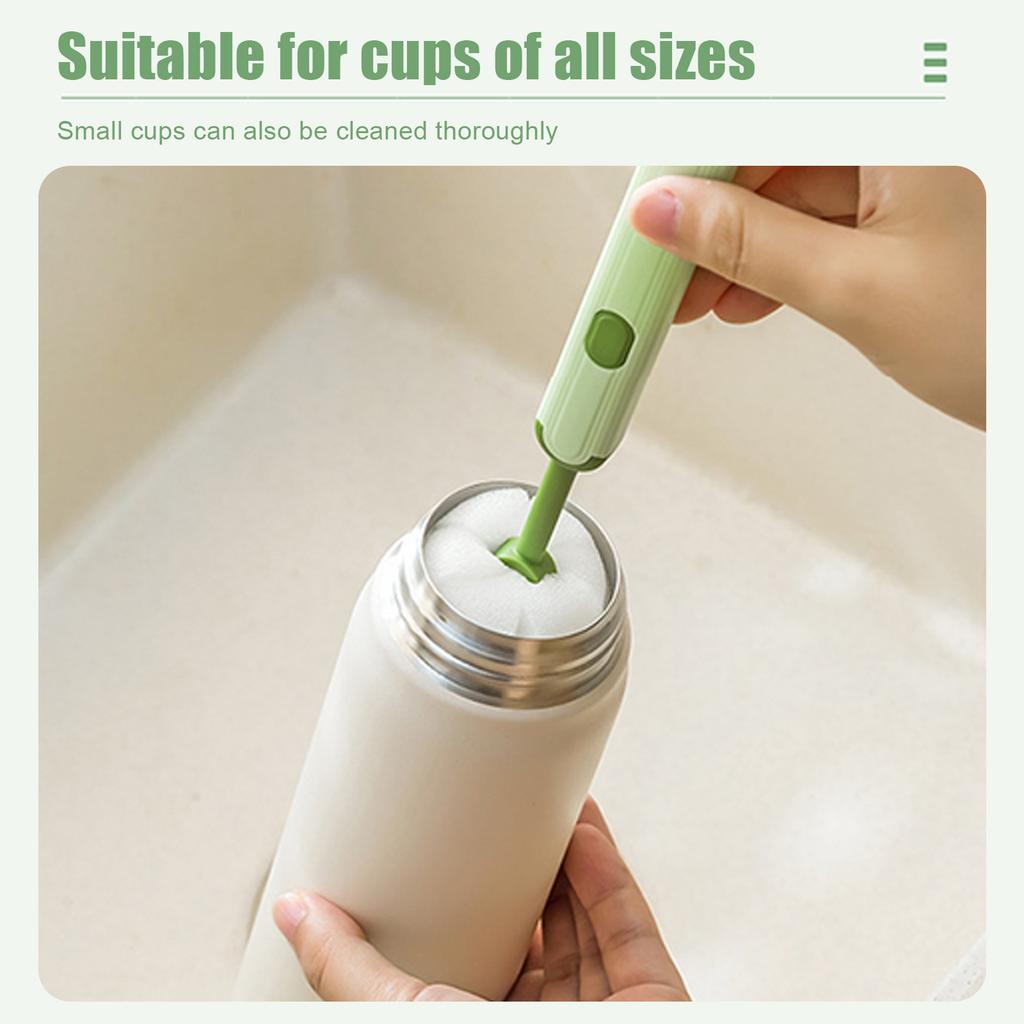 Rotating Sponge Bottle Brush for Cleaning Baby Bottles and Narrow Containers with 360 Degree No Dead Angle Cleaning Function and Soft Durable Bristles