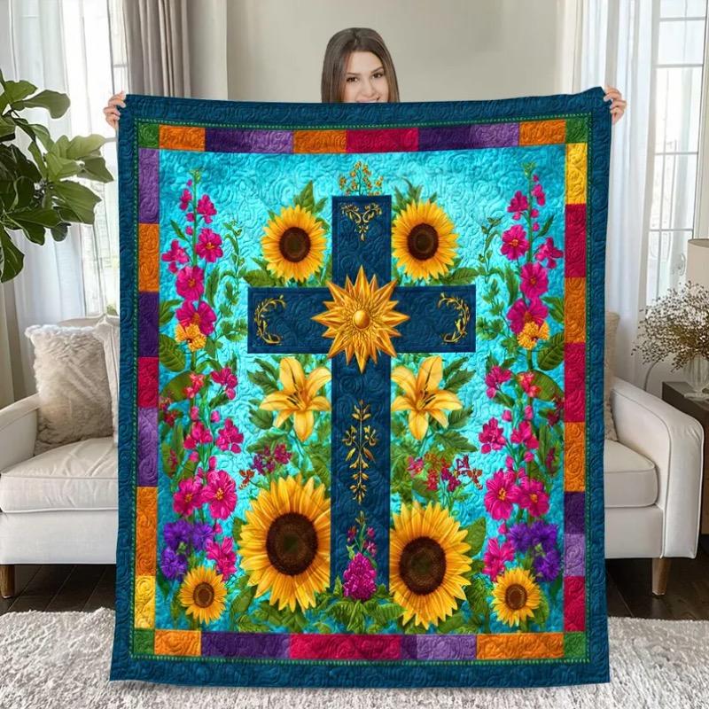 Cross Christian Quilt Blanket for Women Easter Gifts for Catholics Baptism Gifts for Girls Daughter Religious Gift