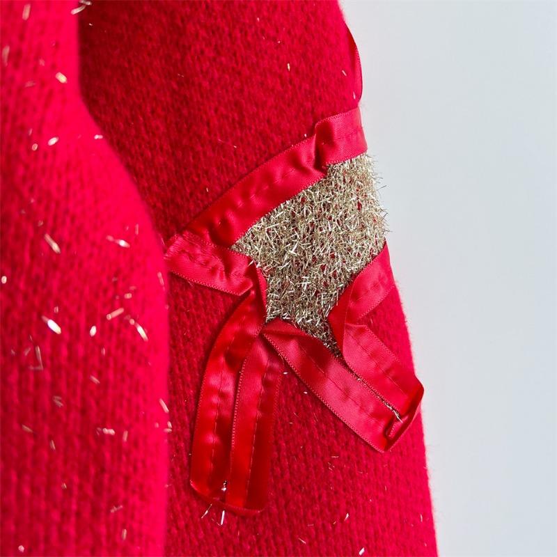 New Autumn/winter Christmas Sweater Women's Ribbon Gold Thread Jacquard Deer Round Neck Thick Knit Pullover