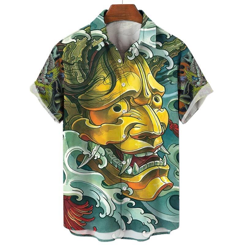 Men's Fashion Trends Harajuku Casual Short Sleeve Social Vintage Hawaiian Shirt Dragon Holiday Gifts Beach Y2k Cartoon Clothing