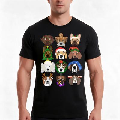 Christmas Dogs Tshirt Summer Casual Cotton Tee Oversized Streetwear Tops Vintage Graphic Print Loose Fit Short Sleeve