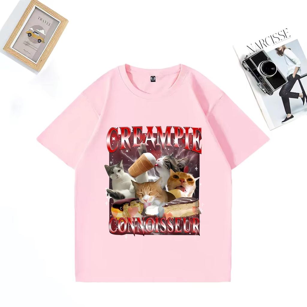 Funny for Creampie Connoisseur Meme Graphics T Shirt Men's Woman Short Sleeve Vintage 100% Cotton Street Hip Hop Loose T-shirts
