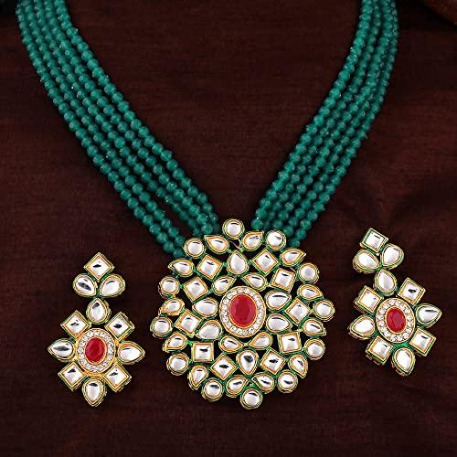 Estele Gehena Gold Plated Stylish Fancy Kundan Pack of 2 Necklace Sets for Women