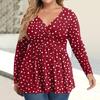 Women's Plus Size Shirt Long Sleeve  Print Top Pleated Casual V-Neck Top