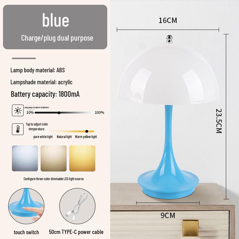 Denmark Style Mushroom Table Lamp: Slim Waist, Dimmable Touch Night Light for Bedroom