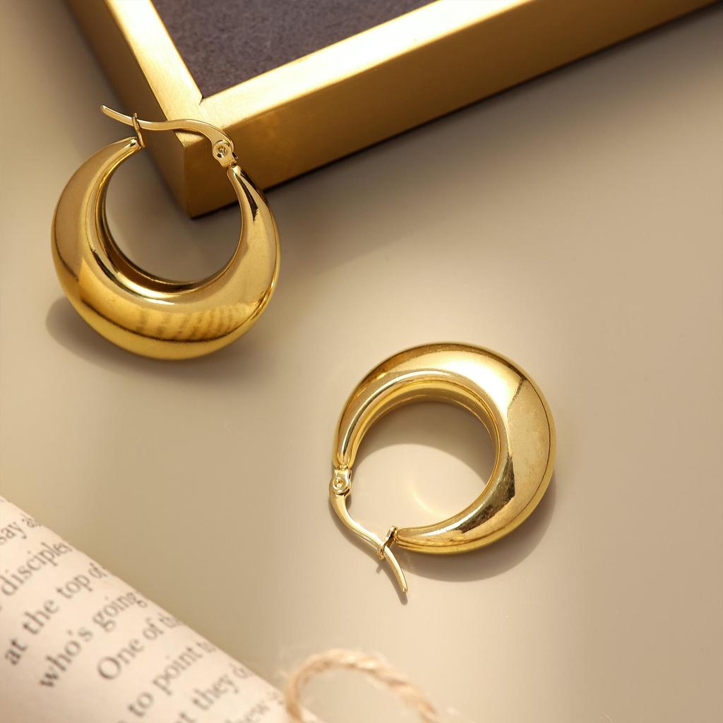 Gold Geometric Stainless Steel Earrings with Smooth Finish: Stylish, Simple, High-End Design