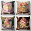 Celebration Dessert Style Pillow Covers, Colorful Layer Cake With Roses Print Cushion Cases, Cozy Home Decor Bedroom Living Room