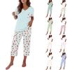 Women's Casual Printed Short Sleeve Loose Fit T-Shirt and Capri Pants Lounge Set Soft Comfortable Fabric Relaxed Home Wear