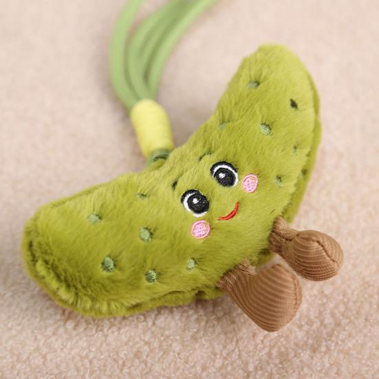 Plush Pickled Cucumber Toy with Lanyard Stuffed Cartoon Cucumber Doll Keychain Pendant Bag Charm Backpack Hanging Decoration