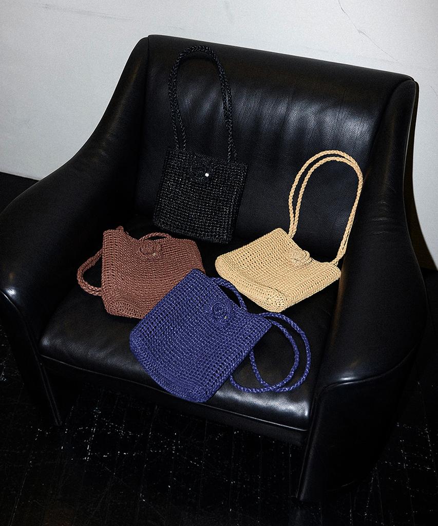 Slowslowly Camellia Handmade Crochet Raffia Shoulder Bag _ Navy