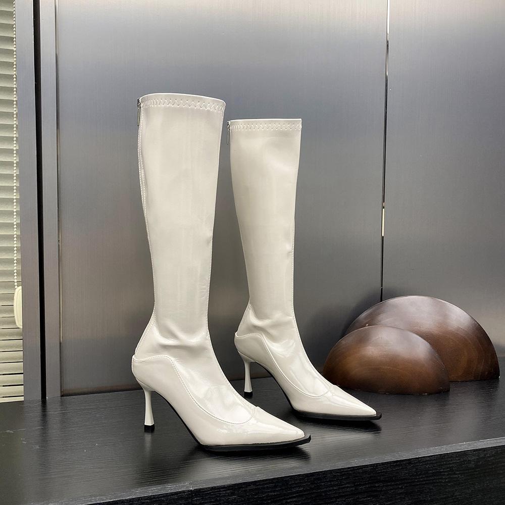 Fashion Fashion Women Knee High Boots Chelsea Autumn Winter Boots 2024 New Arrivals Black White Red Patent Leather Dress Shoes Woman 40