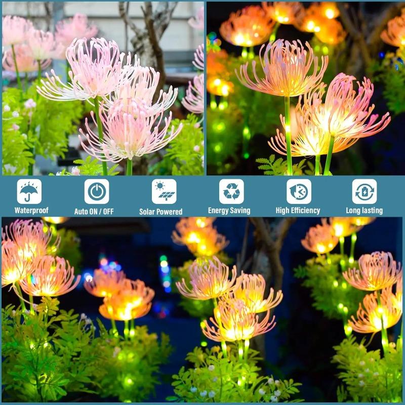 Solar Powered Spider Lily Flower Stake Lights Waterproof Outdoor Garden Decor Lamp for Yard Patio Camping Wedding Decoration