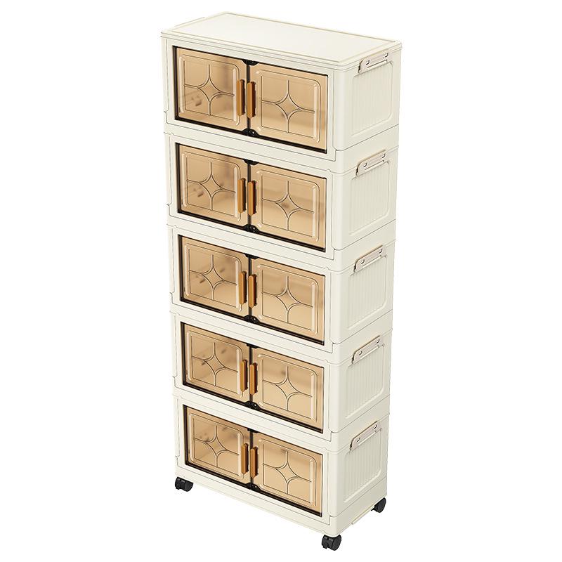 Compact Foldable Multi-Layer Storage Cabinet - No Installation Needed, Solid Color, Ideal for Home Living Room.