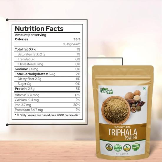 Organic Zing Presents Triphala Powder - Sundried Amla, Bibhitaki and Haritaki Fruits | Vegan | Preservative Free - 227g (Pack of 3)