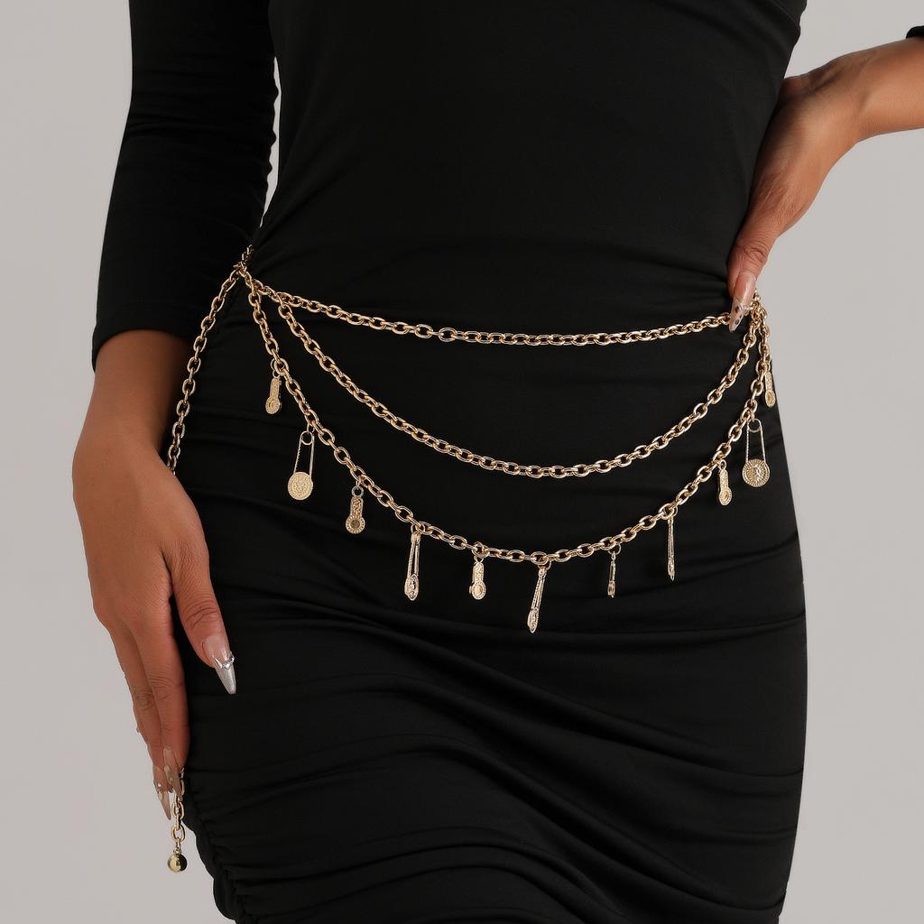 ins retro style lion head pendant waist chain multi-layer metal body chain versatile skirt trouser chain