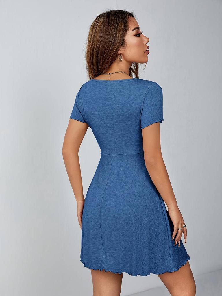 French Style V-neck Bow Dress - Slimming & Waist-Cinching Summer Design