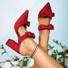 Women's shoes party party red high heels sandals thick heels high heels fashion pointed buckle simple high heels