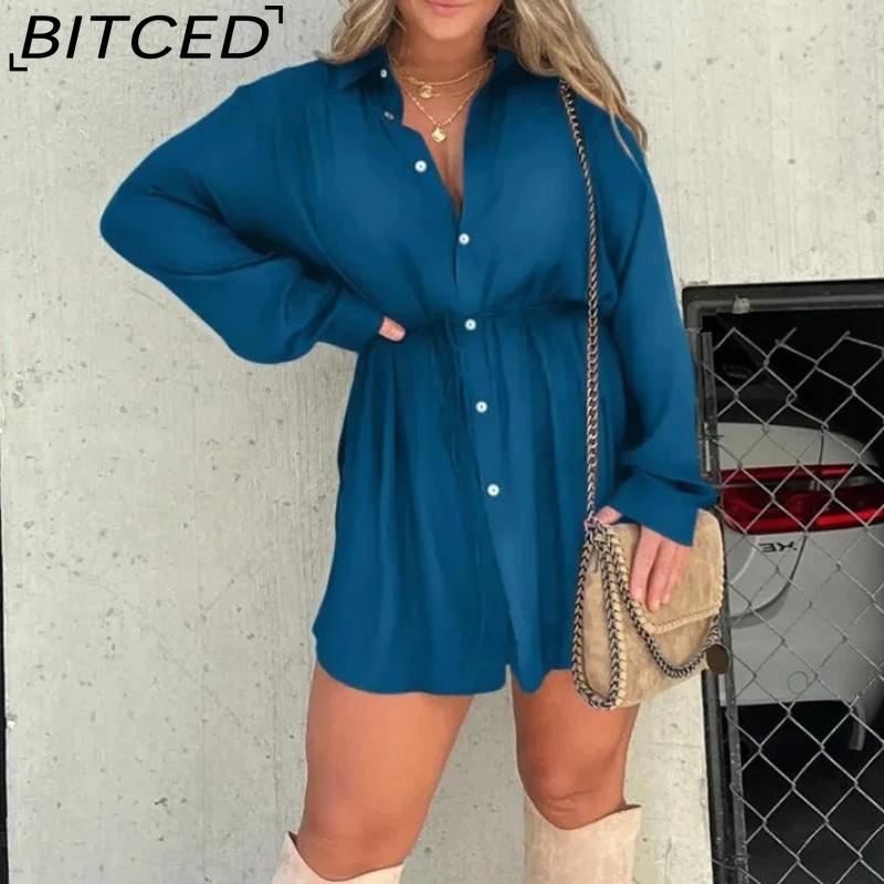 BITCED Autumn Women's Fashion Solid-Colour Long-Sleeved Shirt and Trousers Set