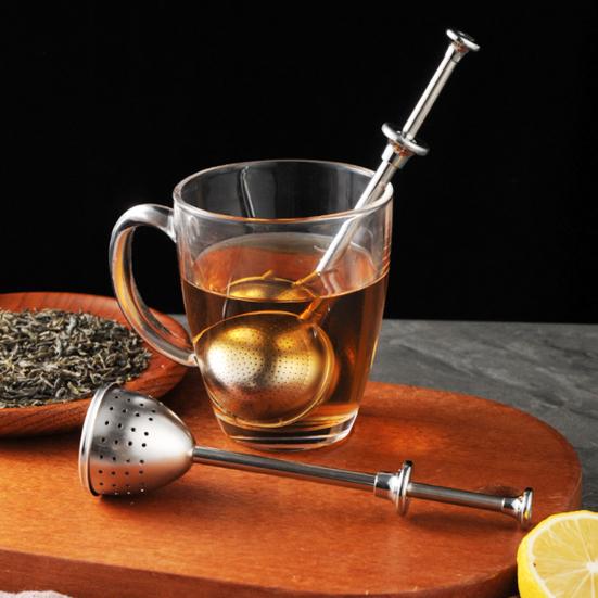 Filtru de ceai din oțel inoxidabil, reutilizabil, ușor de utilizat, mâner lung, filtru de ceai cu frunze libere, aprovizionare acasă