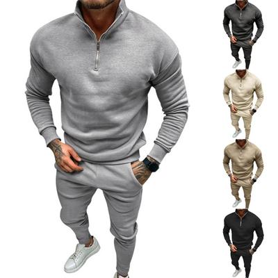 2 Teile/satz Männer Top Hosen Anzug Halbhoher Kragen Langarm Einfarbig Weiche Elastische Taille Reißverschluss Dicke Warme Taschen Männer Winter Trainingsanzug Sweatshirt