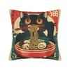 Funny Black Fat Cat Eating Ramen Pillowcases Kawaii Pillow Case For Sofa Couch Bed Living Room Design Pillow Cover