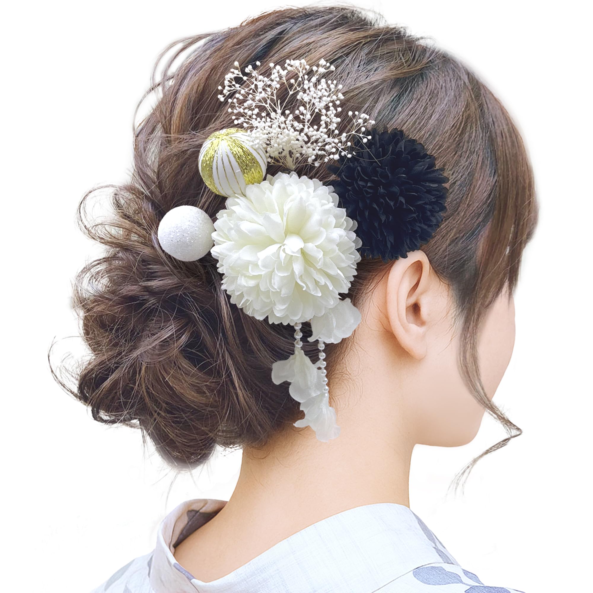 

[Baramoly] Hair Ornament - 9 Colors Available - Yukata, Ping Pong Chrysanthemum, Coming-of-Age Ceremony, Japanese Clothing Accessory, Graduation