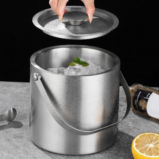 Stainless Steel Ice Bucket with Lid And Tongs 2/3L Large Capacity Double Wall Insulated Ice Bucket for Parties Wine Champagne Cocktails Home Bar