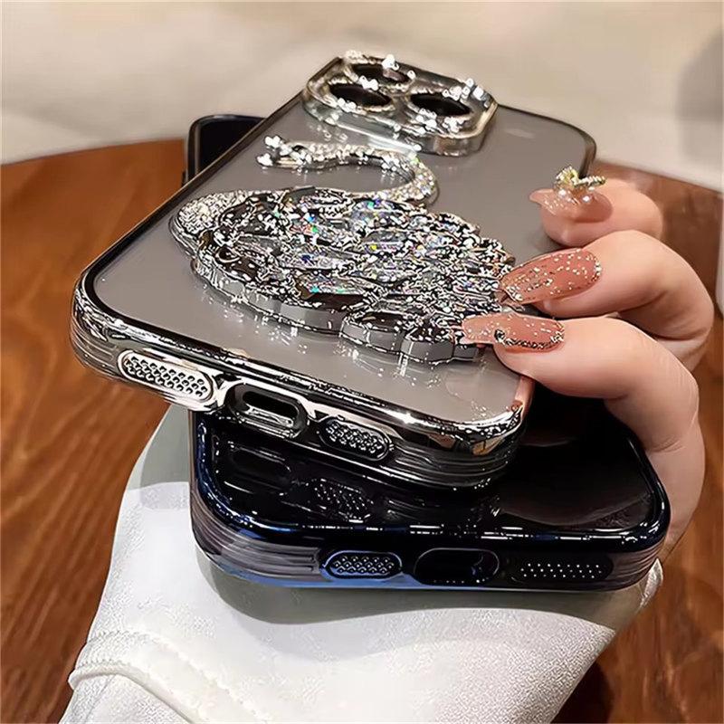 Luxury Plating Bling Glitter Gradient Diamond Swan Quicksand Phone Case For iPhone 15 12 13 14 16 Pro Max Plus Shockproof Cover