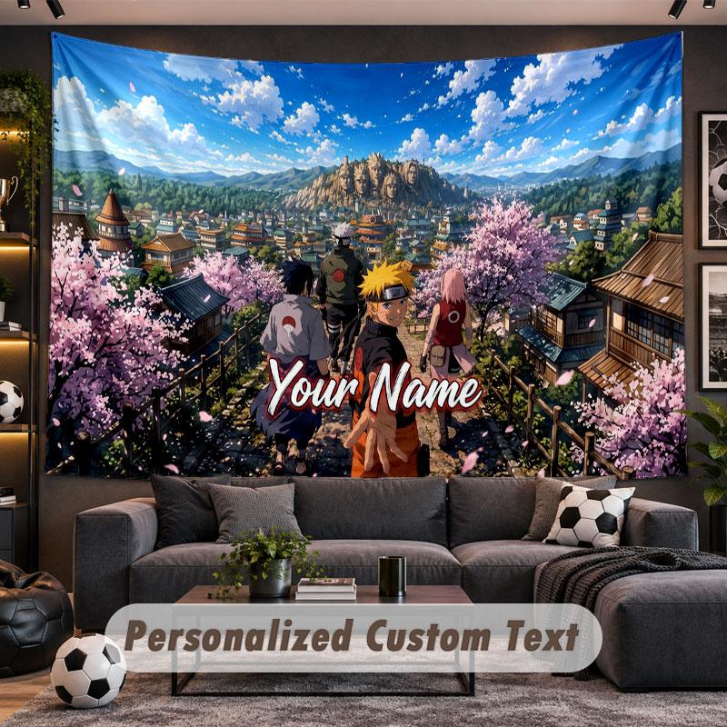 Wall Hanging Tapestry Custom NameNaruto Pattern Personalized Printed Fabric Wall Decor