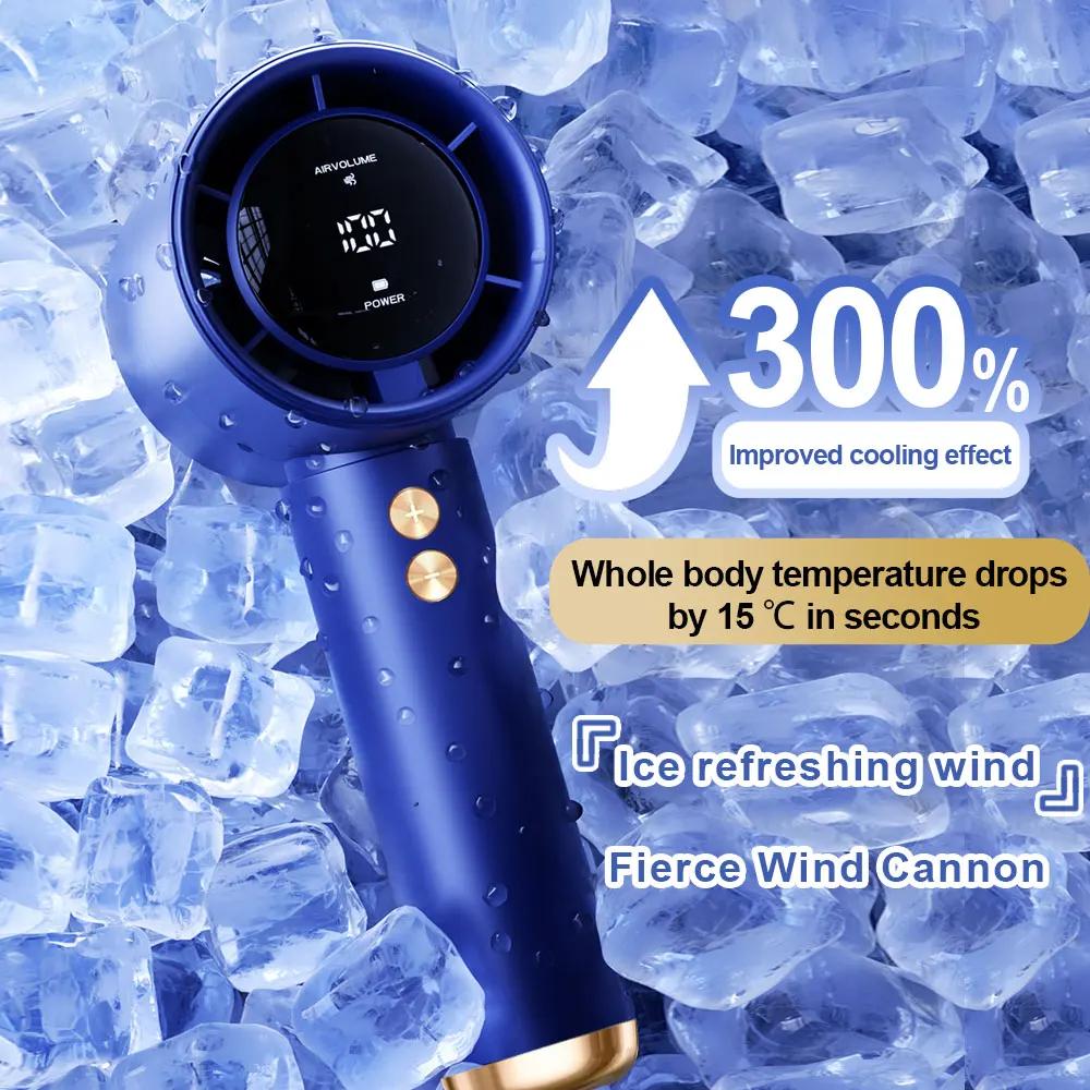 2PCS USB Rechargeable Handheld Fans Mini Turbo Cooling LED Power Display Portable Desk Fans for Indoor And Outdoor Use