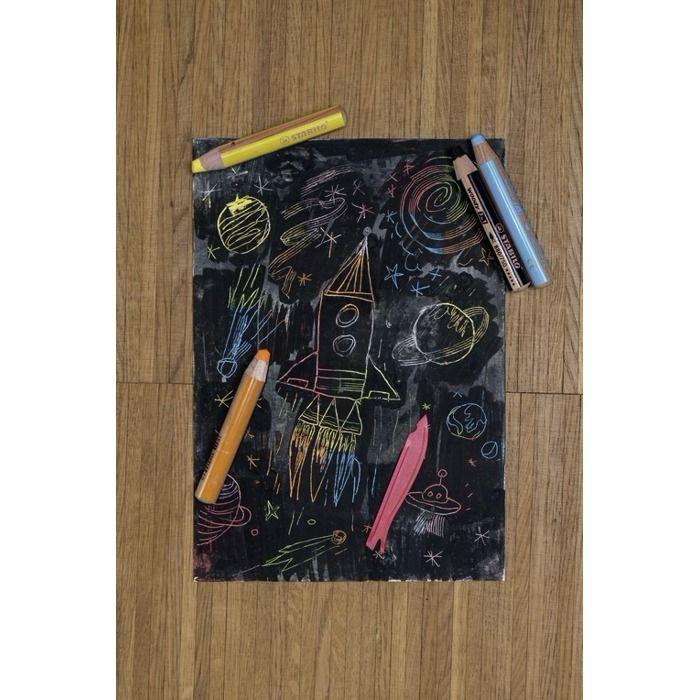 Crayon 3 En 1 - STABILO - Woody - Cyan - Aquarellable - Craie Grasse - 10 Mm