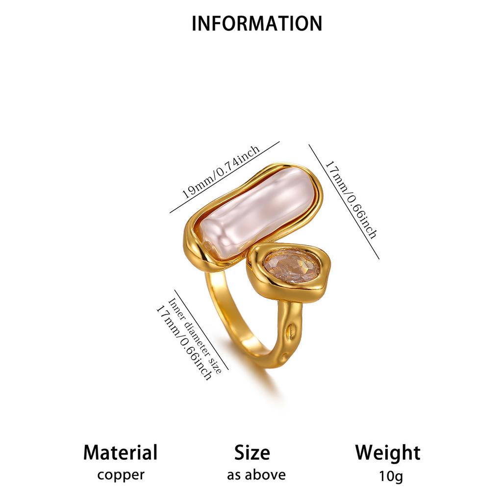 Exquisite Irregular Imitation Pearl Rings for Women Vintage Stainless Steel Zircon Open Rings Wedding Party Jewelry Gifts
