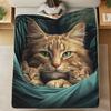 Glam Style Cat Family Print Throw Blanket Fantasy Themed, Quilted Flannel, Ideal for Napping, Camping, Travel, Office