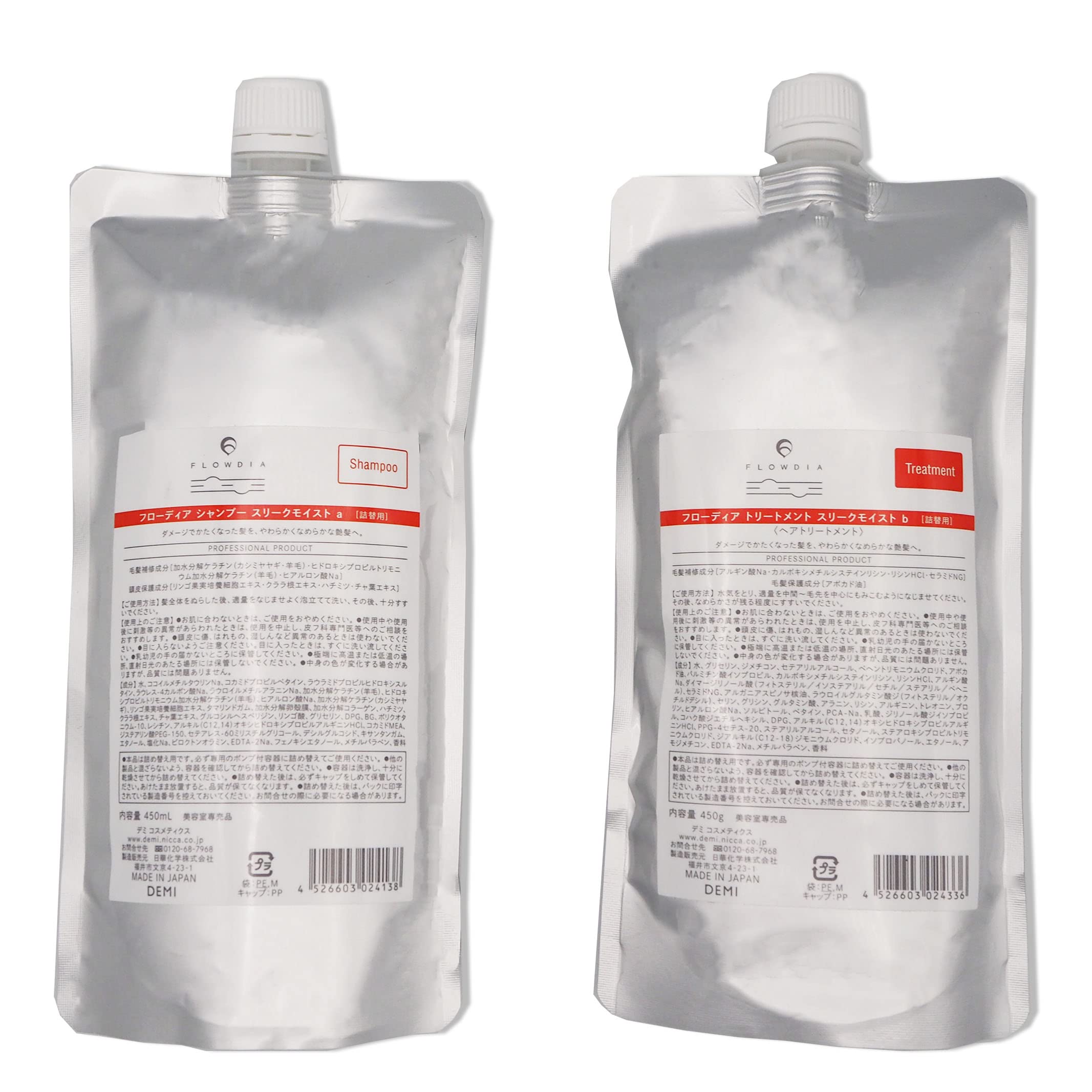 

[Rusion Set] DEMI Flowdia Shampoo Sleek Moist Refill 450ml & Treatment Refill 450g Refill Renewal Version Flowdia Sleek Moist