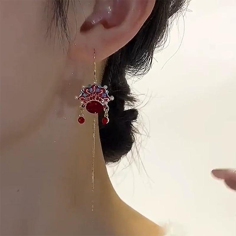 Chinese Style Facebook Earrings Women's Light Luxury Temperament Fringed Ethnic Style Earrings Red Earrings 2026 New Trend