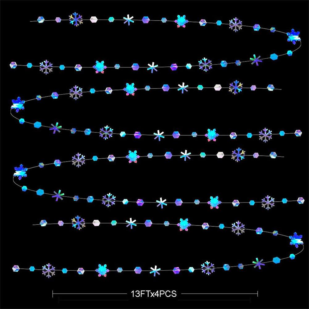 Christmas Hanging Snowflakes Decorations, 4pcs 3D Iridescent Paper Snowflakes Garland For Winter Wonderland Frozen Christmas Birthday Party Decoration As shown