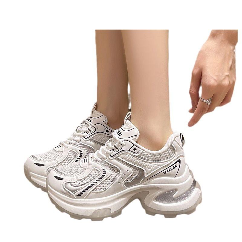 Mesh fried street thick-soled silver dad shoes women's 2025 autumn new breathable heightening ins tide casual sports shoes