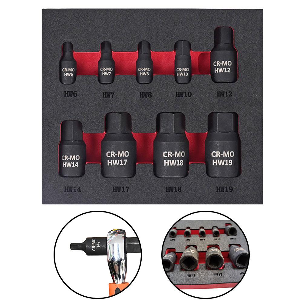 9pcs Hexagon Screwdriver Socket H6 H7 H8 H10 H12 H14 H17 H18 H19 Hex Bit Nuts Driver Socket 1/4inch 3/8inch 1/2inch Hex Shank