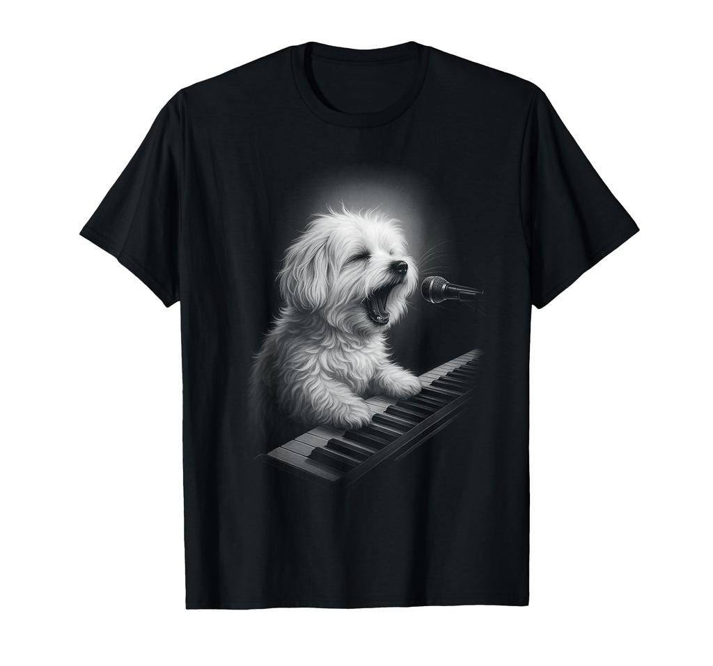 Maltese Dog Playing Keyboard Piano Player Dog Lover T-Shirt