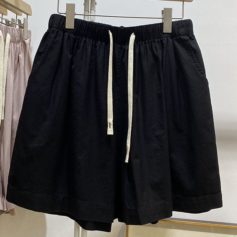 

Женские шорты размера плюс, хлопковые и льняные брюки, свободные тонкие брюки с высокой талией, тонкие повседневные широкие брюки, прямые шорты 4XL чёрный