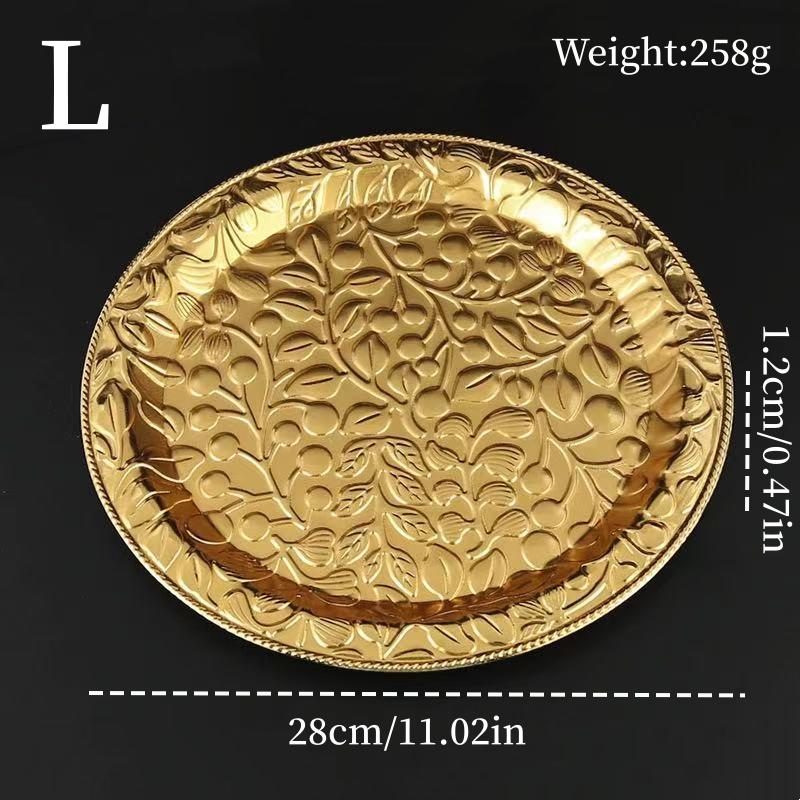 European Style Engraving Flower Texture Circle Shape Tray,Metal Teacup Saucer Home Cheese Food Plate,Snack Disc Table Decoration