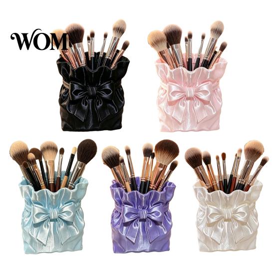 Concealer Brush Container Satin Bow Bag Makeup Holder, 3D Printed Beauty Tool Organizer Large Capacity for Desk, Bowknot Pouch Pencil Holder
